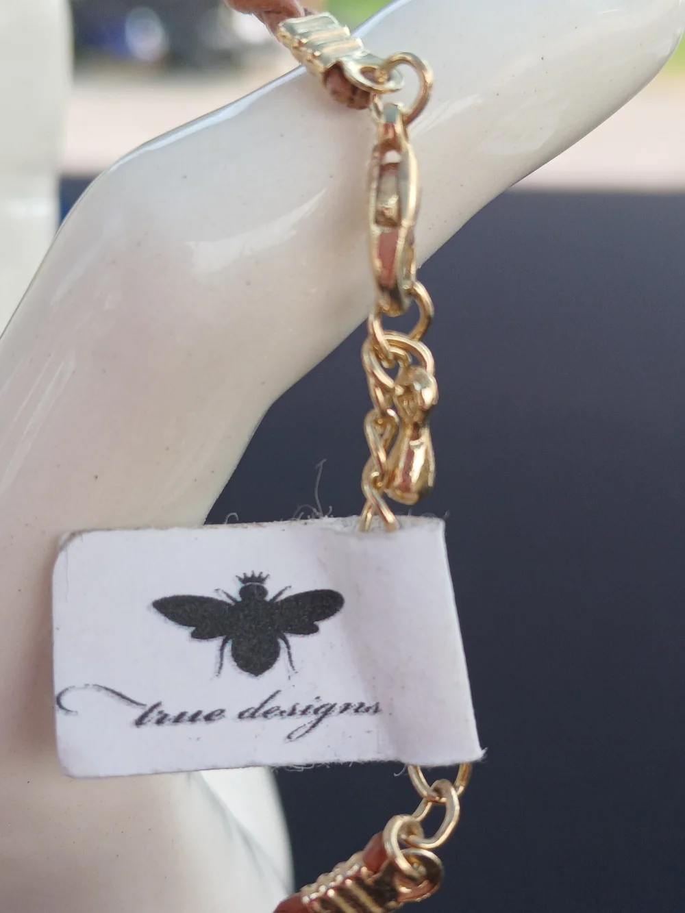 True Designs Brown Braided Leather Clover Cross Charm  Bracelet NWT Minimalist